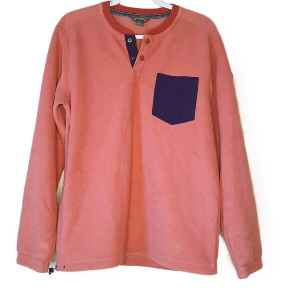 Eddie Bauer Mountain Henley Fleece Sweater S Snap Button Colorblock Normcore - Picture 2 of 7